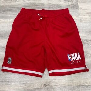 NBA Boys Red Basketball Shorts Size 14-16 Large Mesh Athletic Striped Trim